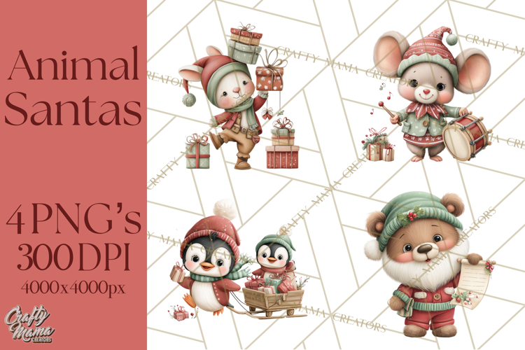 Christmas Animal Santa and Elves Mini World Clipart PNG