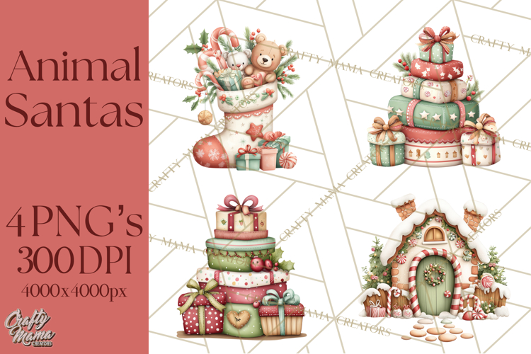 Christmas Animal Santa and Elves Mini World Clipart PNG