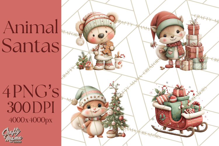 Christmas Animal Santa and Elves Mini World Clipart PNG