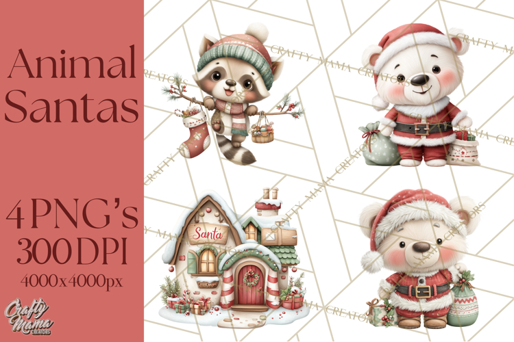 Christmas Animal Santa and Elves Mini World Clipart PNG