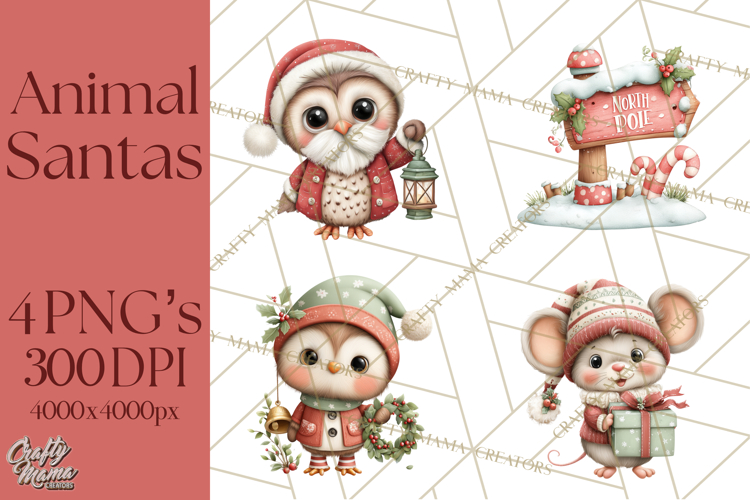 Christmas Animal Santa and Elves Mini World Clipart PNG