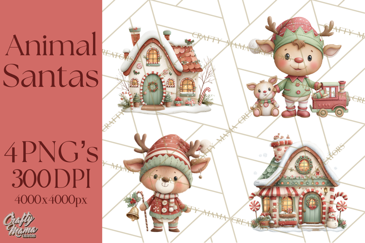Christmas Animal Santa and Elves Mini World Clipart PNG