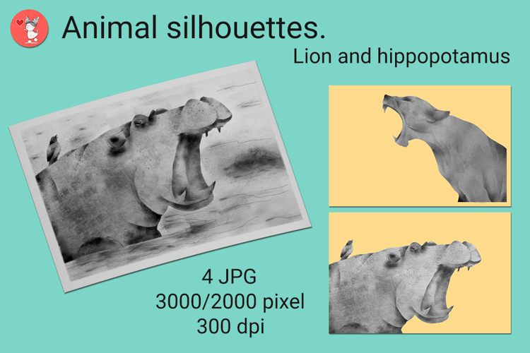 Animal silhouettes. Lion and hippopotamus