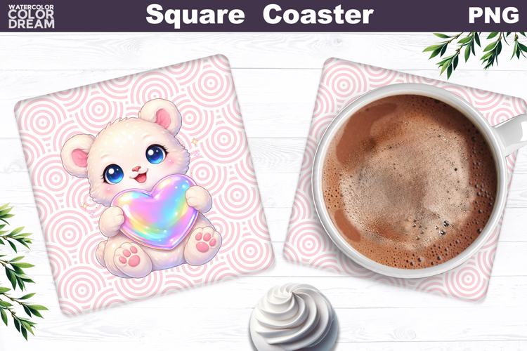 Cute Animal Square Coaster | Valentine Sublimation