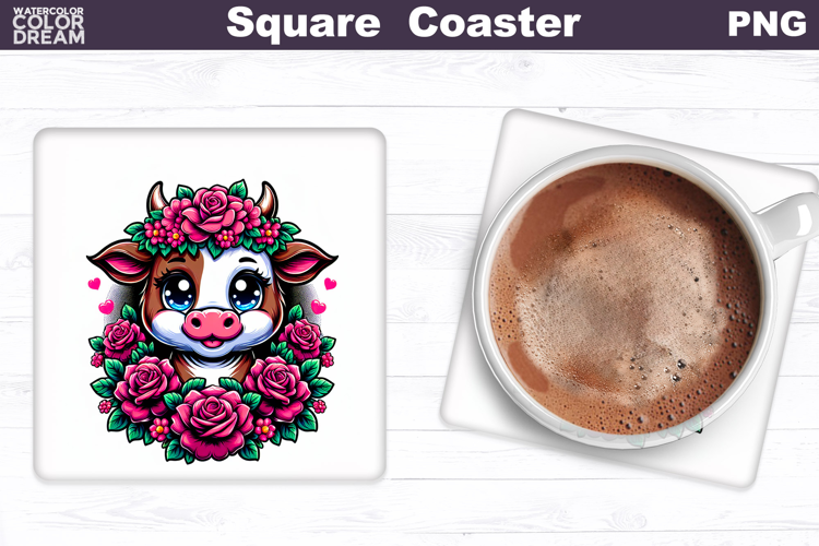 Animal Flowers Square Coaster | Cow Roses Sublimation