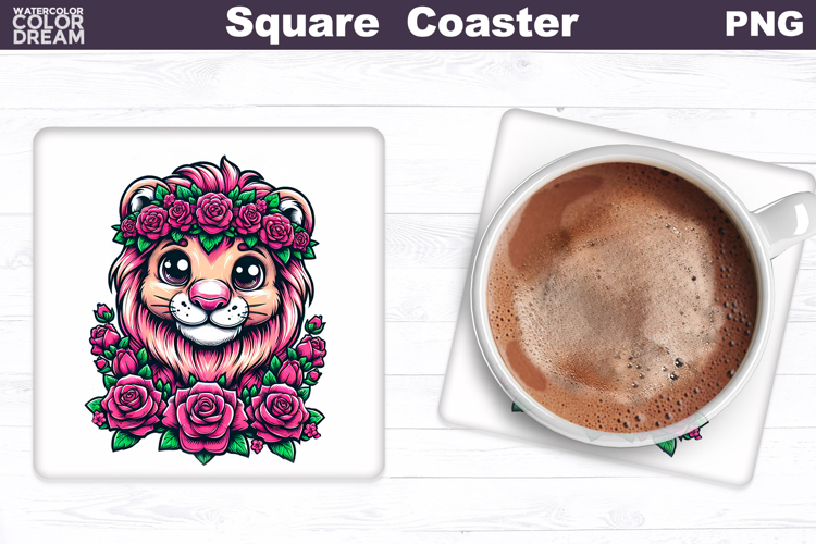 Animal Flowers Square Coaster | Lion Roses Sublimation