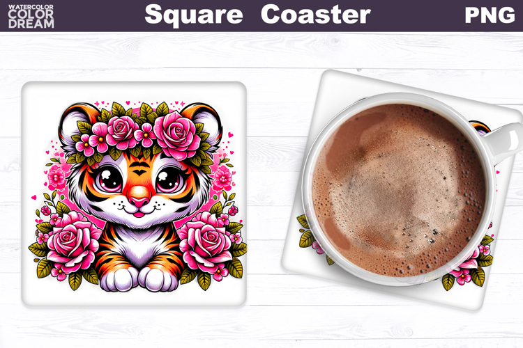 Animal Flowers Square Coaster | Tiger Roses Sublimation