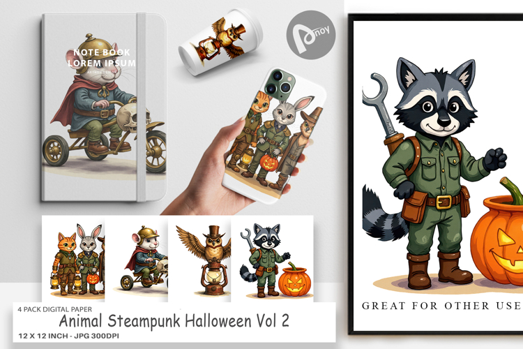 Digital Paper Steampunk Halloween Animals