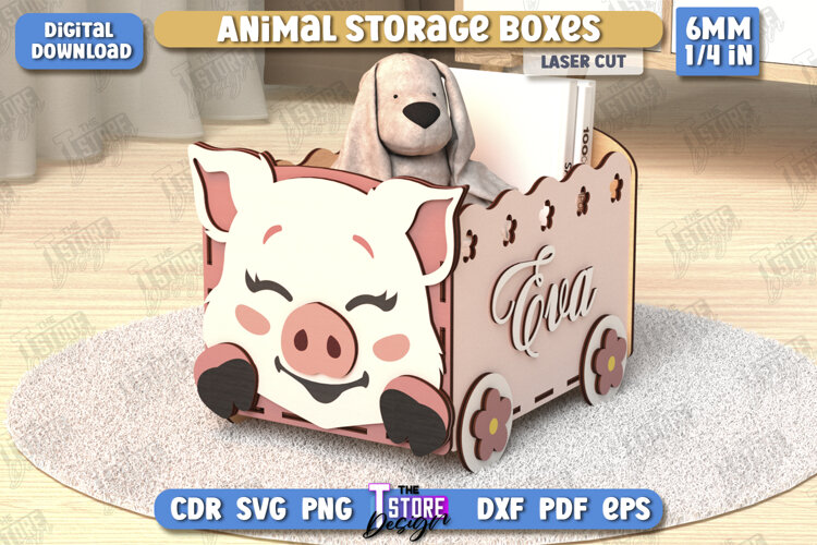 Kids Storage Box Laser Cut | Toy Box | Organizer |Pig Design example image 1