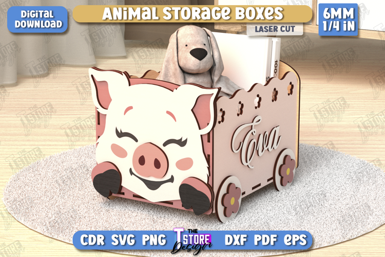 Kids Storage Box Laser Cut | Toy Box | Organizer |Pig Design