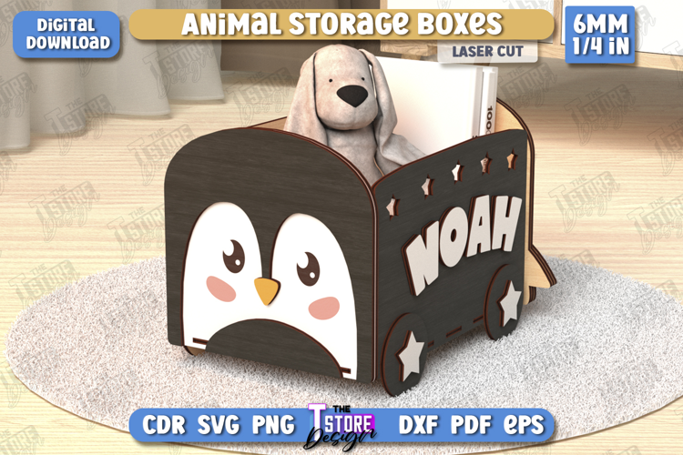Kids Storage Box Laser Cut | Toy Box | Organizer | Penguin