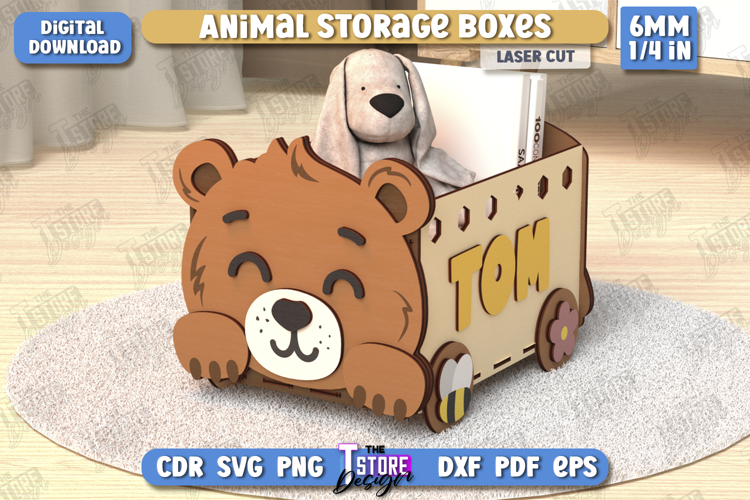 Kids Storage Box Laser Cut| Toy Box | Organizer |Bear Design