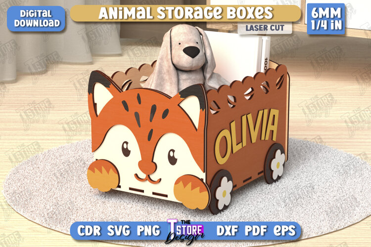 Kids Storage Box Laser Cut | Toy Box | Organizer |Fox Design example image 1