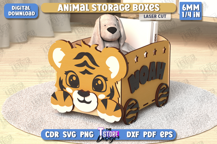 Kids Storage Box Laser Cut | Toy Box | Organizer | Tiger