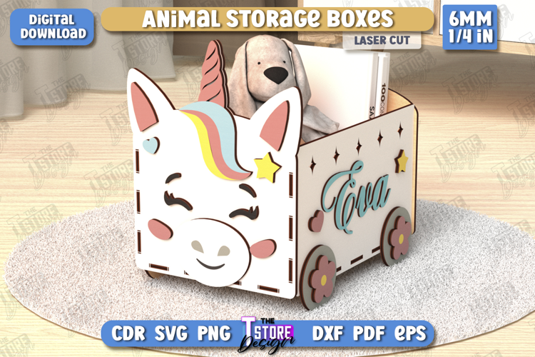 Kids Storage Box Laser Cut | Toy Box | Organizer | Unicorn