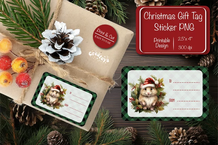 Christmas Gift Tag Stickers Christmas tag printable PNG