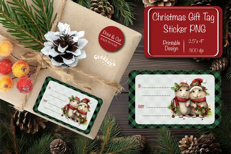 Christmas Gift Tag Stickers Christmas tag printable PNG
