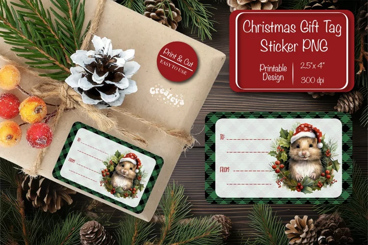 Christmas Gift Tag Stickers Christmas tag printable PNG