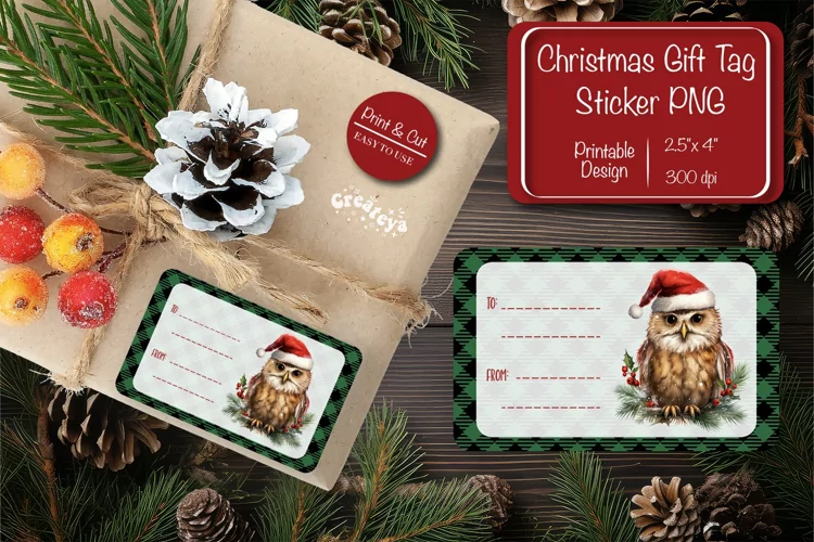 Christmas Gift Tag Stickers Christmas tag printable PNG