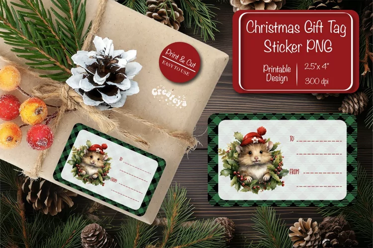 Christmas Gift Tag Stickers Christmas tag printable PNG