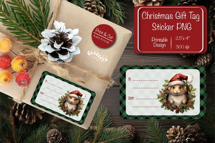 Christmas Gift Tag Stickers Christmas tag printable PNG