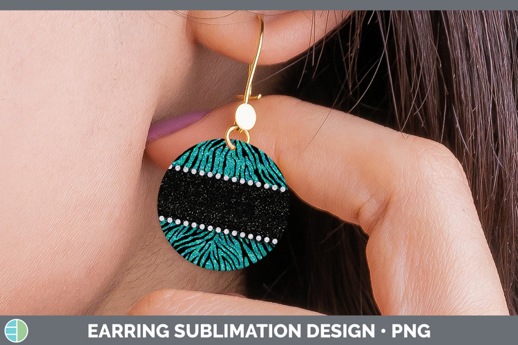 Animal Teal Zebra Round Earrings Sublimation Earrings Design