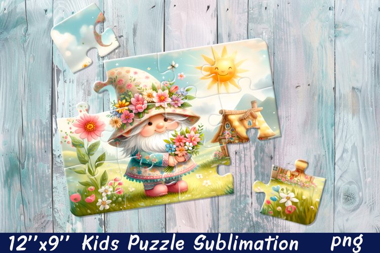 Gnome flowers| Floral Sublimation Puzzle Design example image 1