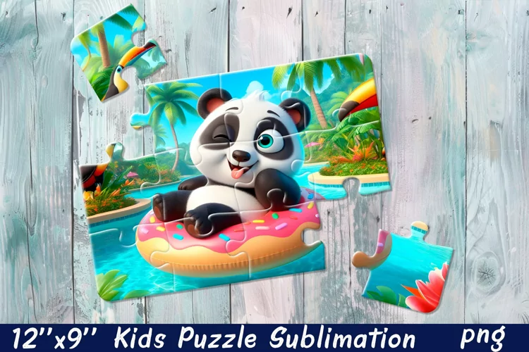 Kids puzzle | Puzzle sublimation, Panda on the beach