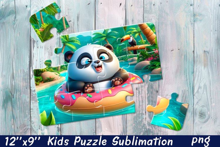 Kids puzzle | Puzzle sublimation, Panda on the beach example image 1