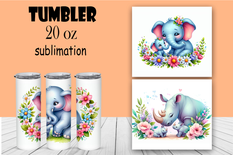 Watercolor sublimation with funny animals, elephant