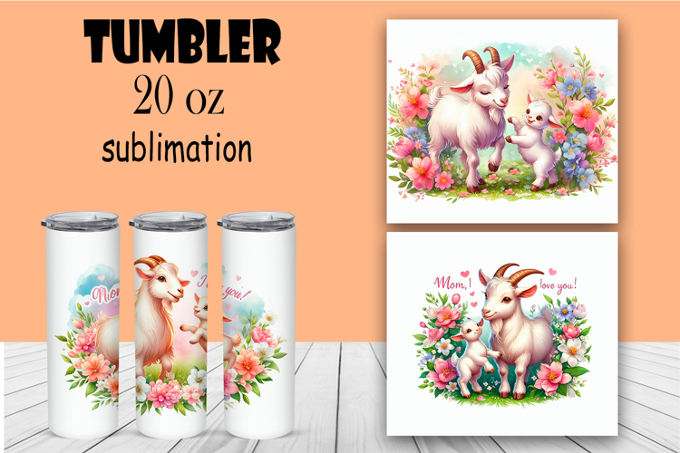 Watercolor sublimation with funny animals, goat