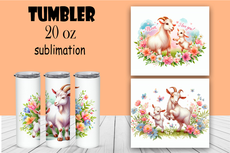 Watercolor sublimation with funny animals, goat