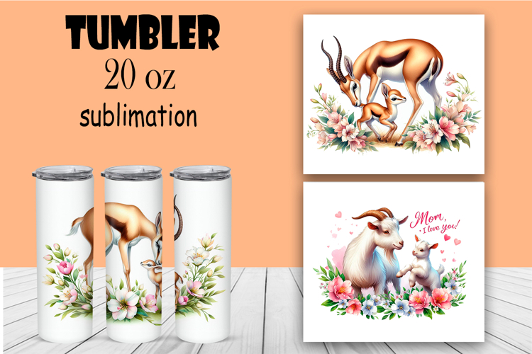 Watercolor sublimation with funny animals, goat