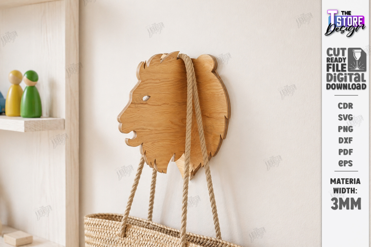 3D Animal Wall Hook Laser Cut | Wall Hanging | Lion SVG |Leo
