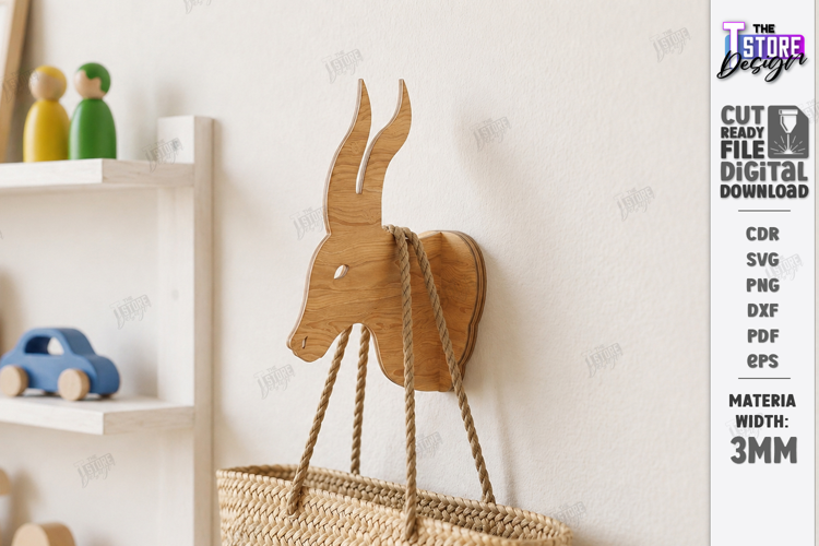 3D Animal Wall Hook Laser Cut | Wall Hanging | Antelope SVG