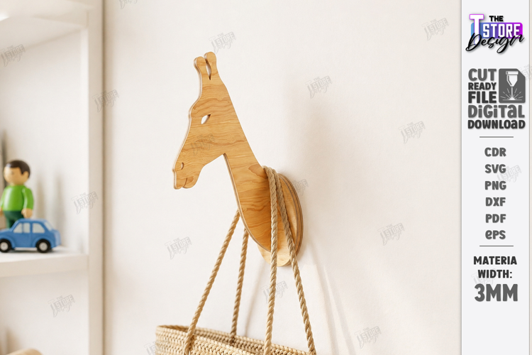 3D Animal Wall Hook Laser Cut | Wall Hanging | Giraffe SVG
