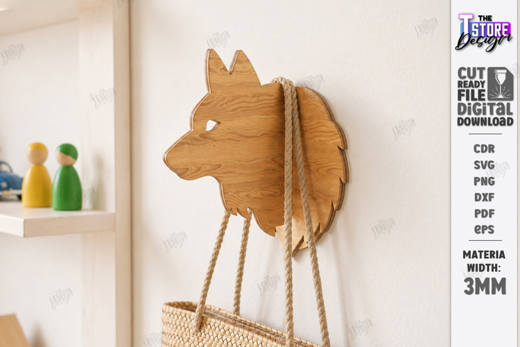 3D Animal Wall Hook Laser Cut | Wall Hanging | Wolf SVG |CNC