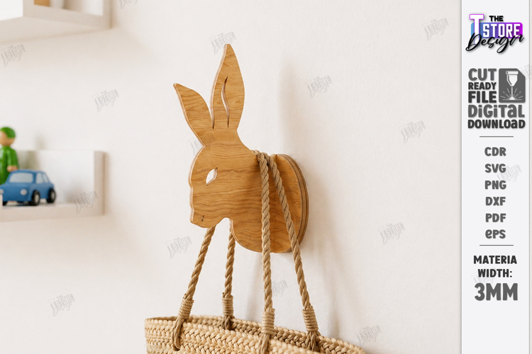 3D Animal Wall Hook Laser Cut | Wall Hanging | Bunny | CNC