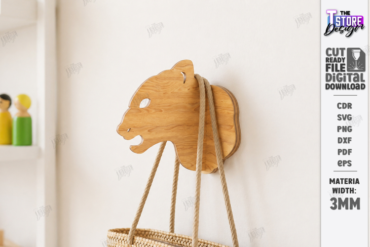 3D Animal Wall Hook Laser Cut | Wall Hanging | Leopard SVG