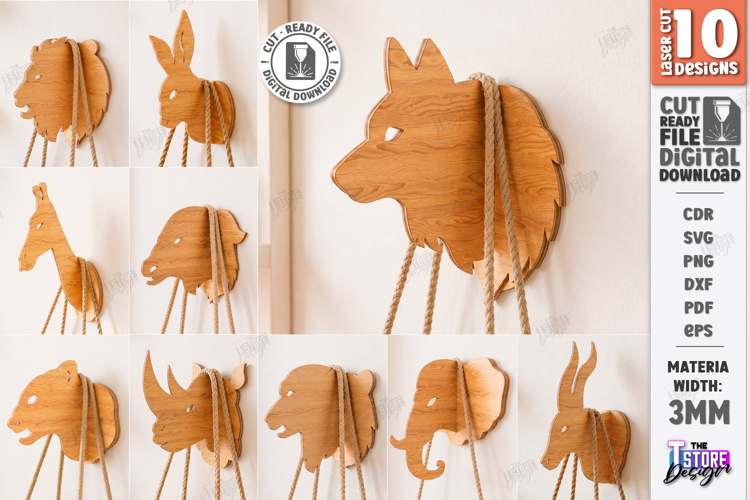 3D Animal Wall Hooks Laser Cut Bundle | Wall Hanging | CNC