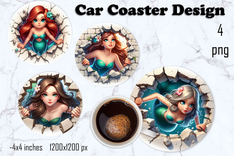 Funny mermaid, Broken Brick Wall car Coaster Design