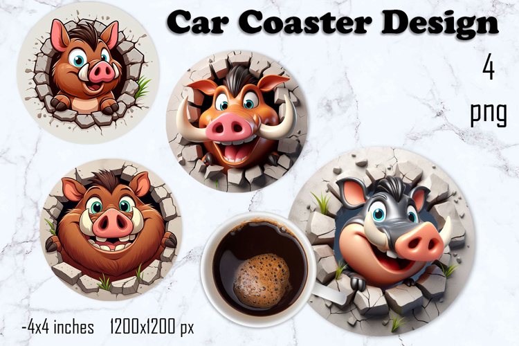 Funny animal, Broken Brick Wall car Coaster Design