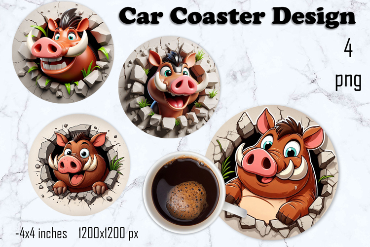 Funny animal, Broken Brick Wall car Coaster Design