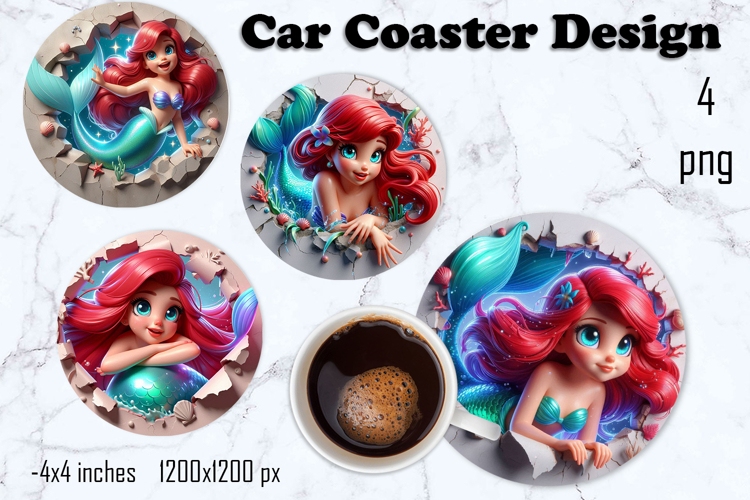 Funny mermaid, Broken Brick Wall car Coaster Design