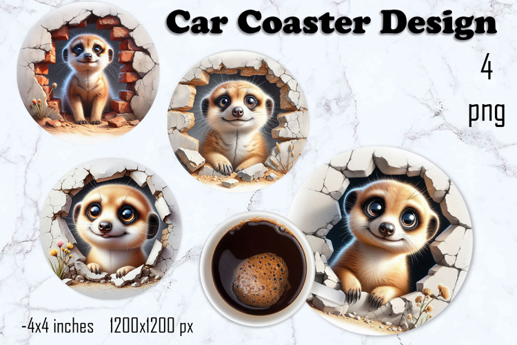 Funny animal, Broken Brick Wall car Coaster Design