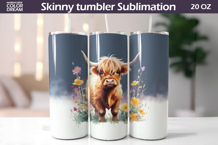 Highland Cow Flowers Tumbler Wrap | Cute Animal Tumbler