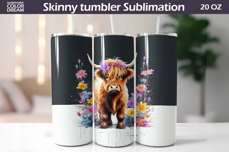 Highland Cow Flowers Tumbler Wrap | Cute Animal Tumbler