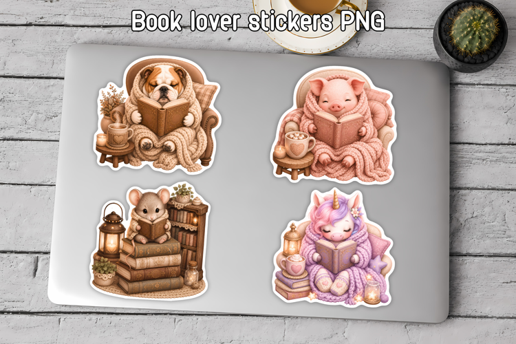 Cute Book Lover Animal Stickers PNG Printable