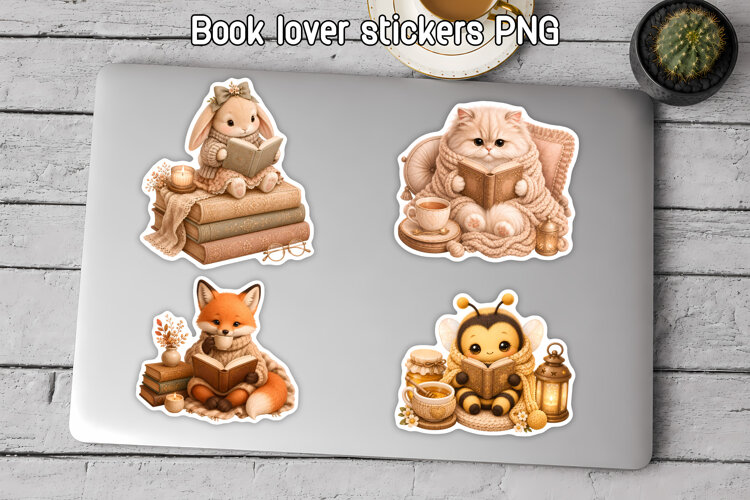 Cozy Bookish Animals Sticker PNG Printable example image 1