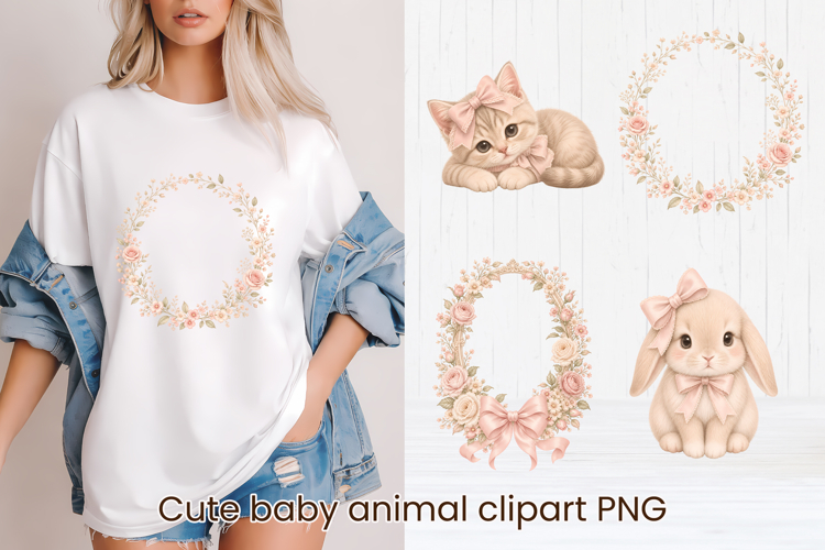 Coquette Baby Animals with pink bows clipart